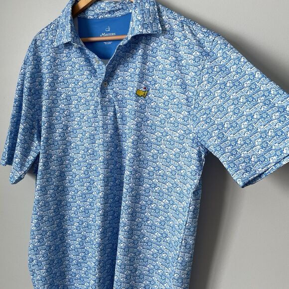 Masters Golf Badge Logo Print Tech Polo Shirt Blue Augusta National Men's Large - Picture 3 of 9